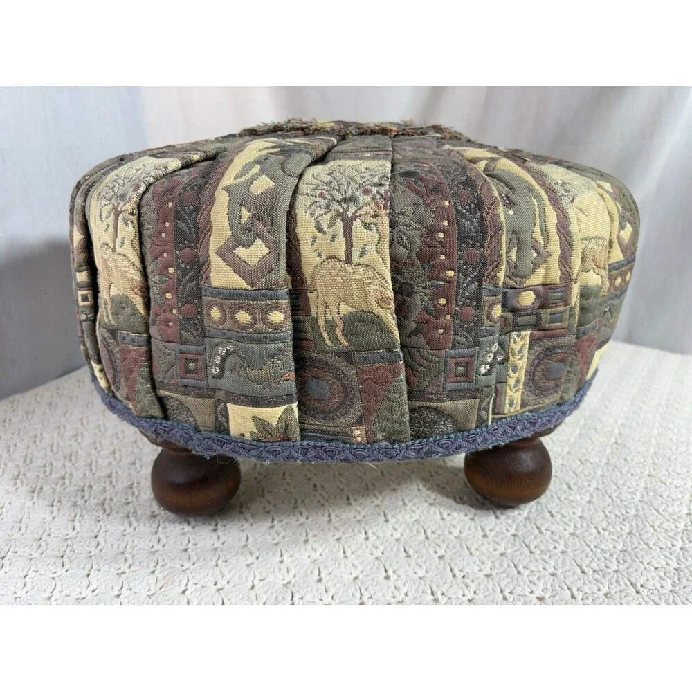 Vintage Tufted Pleated Ottoman Footstool 19